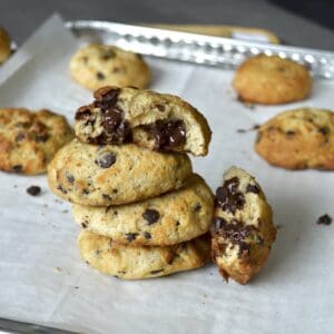 Stack of fluffy chocolate chip cookies