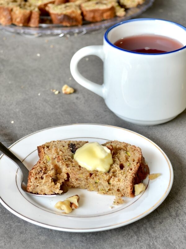 Zucchini bread slice with butter