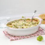 Creamy Chicken Broccoli Casserole in a baking dish.