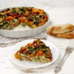 Beautiful and delicious—Sweet Potato Sausage Breakfast Casserole served on a plate.