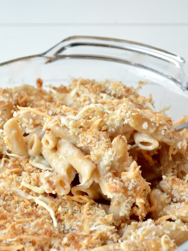 Scooping mac and cheese