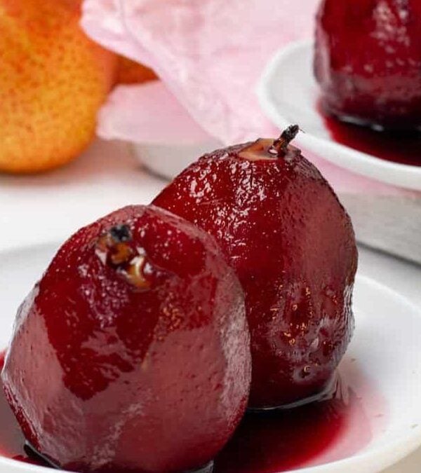 red wine poached pears