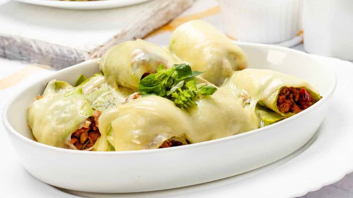 zucchini cannelloni with pork ragu