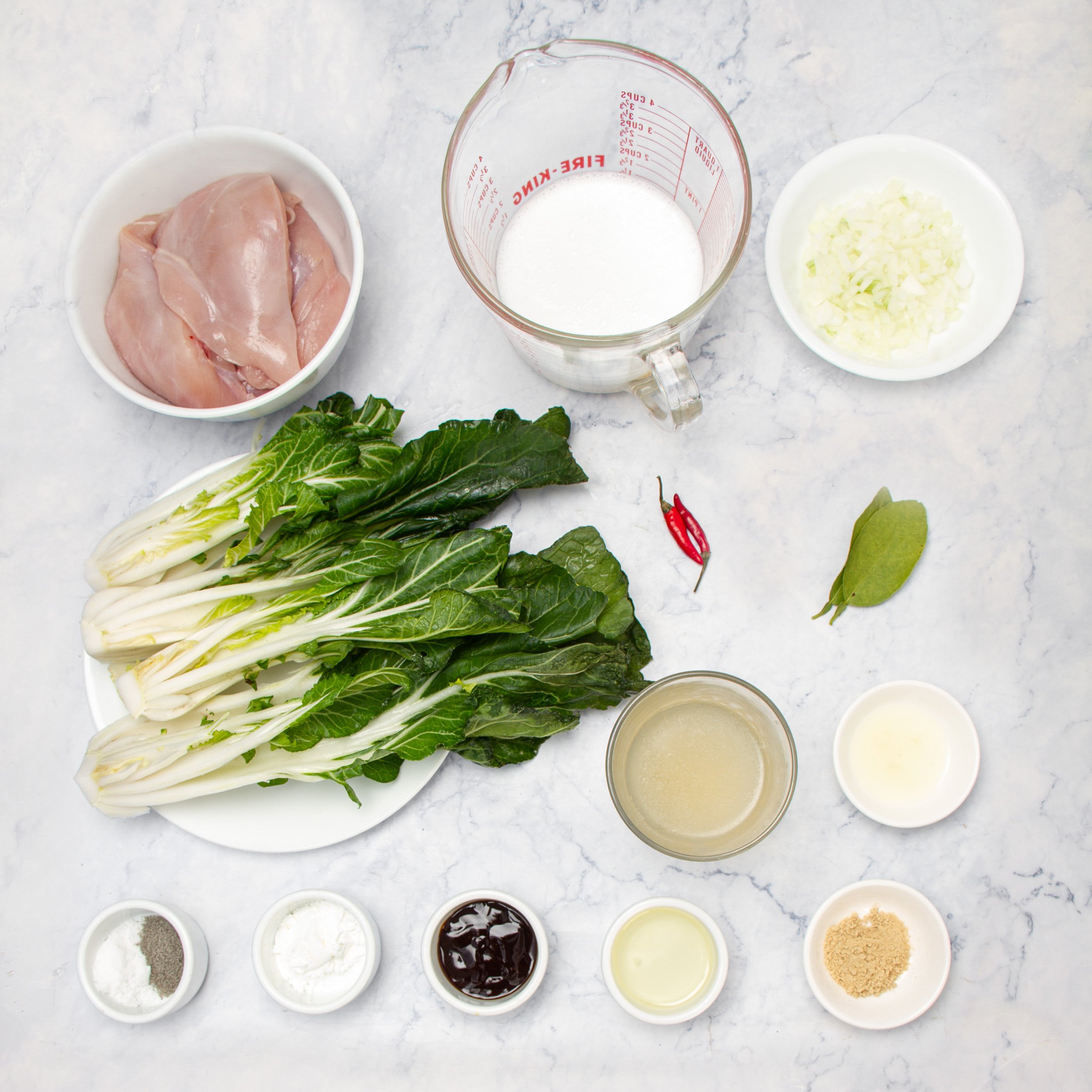 Fresh Coconut Lime Chicken ingredients in separate dishes.